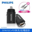 【Philips 飛利浦】DLP3520C 30W PD+QC USB/Type-C 迷你車充(送C to C充電線200cm超值組)