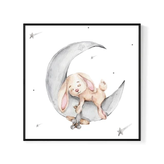 【菠蘿選畫所】兔寶寶進入夢鄉-40x40cm(可愛兔子睡覺覺掛畫/兒童房裝飾/房間佈置/送禮)