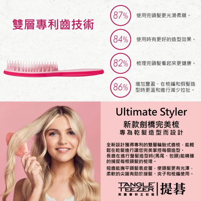 【TANGLE TEEZER 提碁】劍橋完美梳-新款_墨黑(護髮梳/造型梳/蓬鬆梳/綁頭髮梳/乾髮梳/抗毛躁/王妃梳)