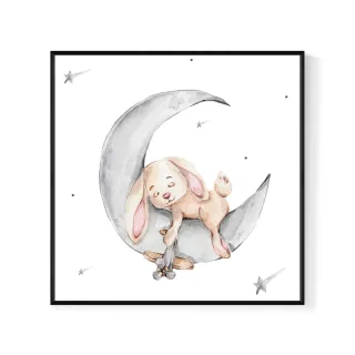 【菠蘿選畫所】兔寶寶進入夢鄉-60x60cm(可愛兔子睡覺覺掛畫/兒童房裝飾/房間佈置/送禮)