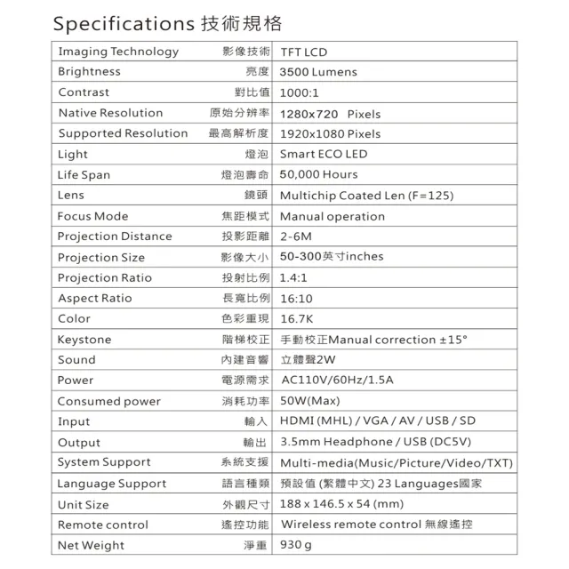 【MOMI魔米】X800 微型行動投影機(1080P/130吋3m微距/HDMI/VGA/AV/USB/SD)