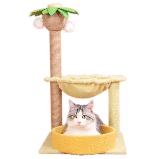 【AOYI奧藝】椰子樹造型貓爬架貓吊床(寵物玩具 禮物 貓咪玩具 劍麻貓抓柱 夏威夷風貓爬架 貓跳台 貓窩)
