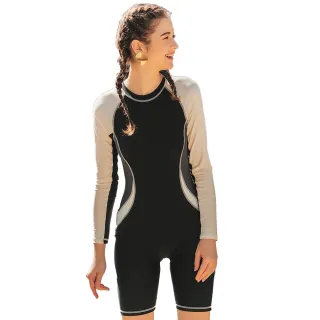 【Heatwave 熱浪】專業連身泳衣新款女長款五分長袖泳裝遮肚顯瘦寬松競技游泳衣(83106/M-2XL)