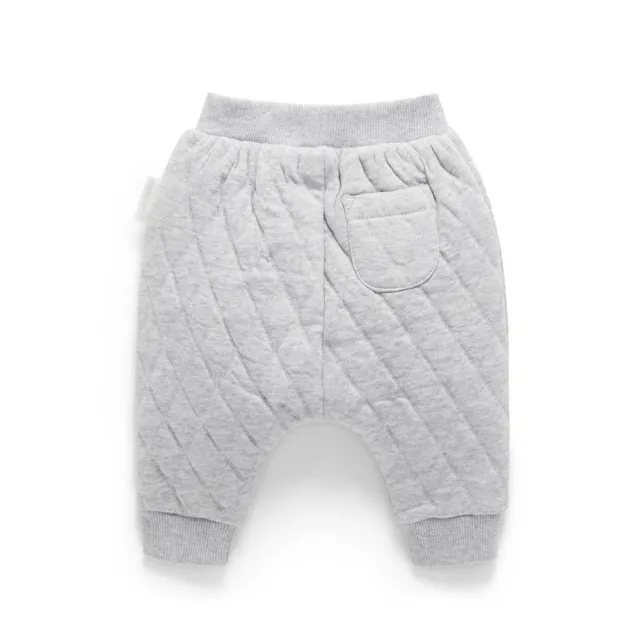 【Purebaby】澳洲有機棉 嬰兒鋪棉褲 灰色(新生兒 保暖長褲 有機棉)
