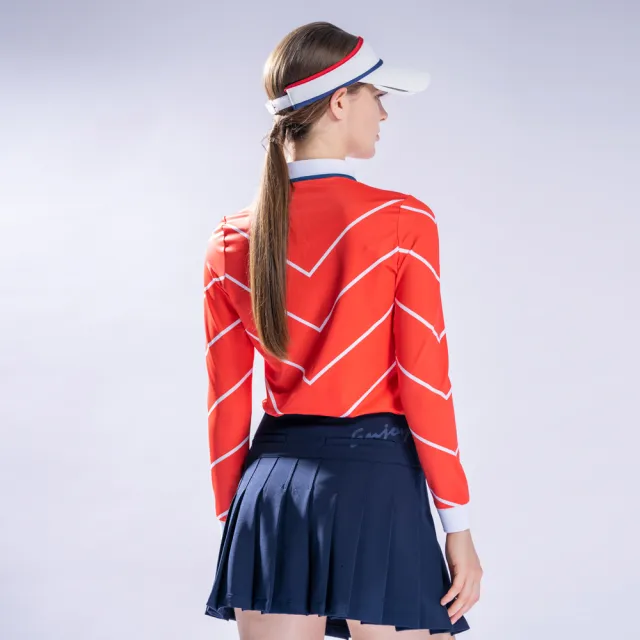 【PING】女款V循環條立領長袖POLO衫-橘(吸濕排汗/蓄熱保溫/GOLF/高爾夫球衫/RA22211-28)