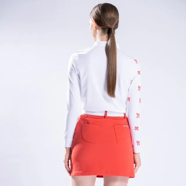 【PING】女款旗幟格紋薄長袖POLO衫-橘(吸濕排汗/蓄熱保溫/GOLF/高爾夫球衫/RA22206-28)