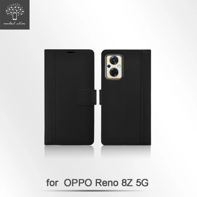 【Metal-Slim】OPPO Reno 8Z 5G 高仿小牛皮皮質拼接磁扣TPU皮套
