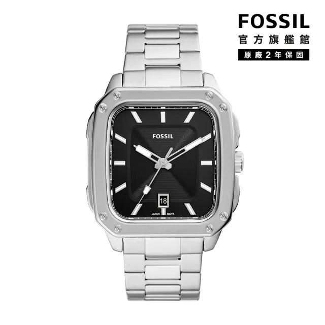 【FOSSIL 官方旗艦館】Inscription 經典簡約復古方型指針手錶 銀色不鏽鋼鍊帶 42MM FS5933