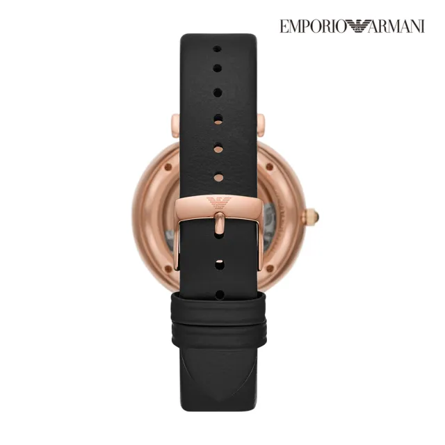 【EMPORIO ARMANI 官方直營】Meccanico 簡約中性鏤空機械手錶 黑色環保製程皮革錶帶 40MM AR60064(雙11)