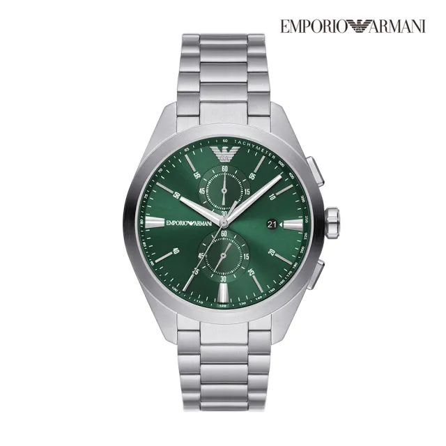 【EMPORIO ARMANI 官方直營】Claudio 時空旅人日曆計時手錶 銀色不鏽鋼鍊帶 43MM AR11480(雙11)