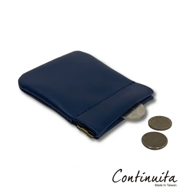 【Continuita 康緹尼】頭層牛皮日本口袋女孩零錢包(零錢包 藍色)