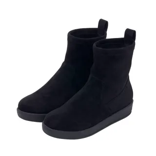 【MMHH】MMHH 彈力 輕量 百搭 科技 中筒鞋靴 - 黑色、咖啡色、灰色(絨面靴、平底、伸縮絨、反毛靴)