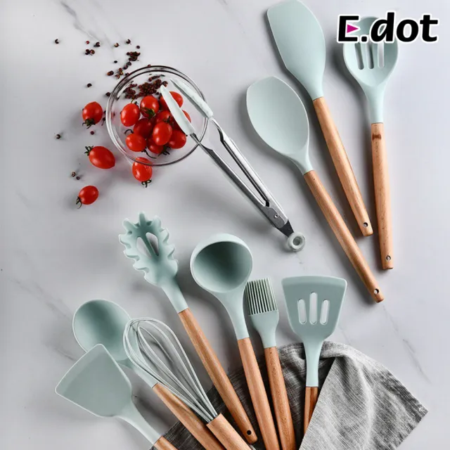 【E.dot】輕奢木柄矽膠料理廚具(12件組)