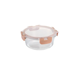 【CorelleBrands 康寧餐具】圓形可拆扣玻璃保鮮盒 660ml(奶茶色)