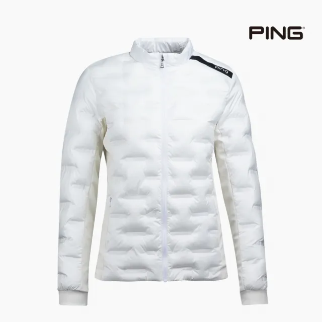 【PING】女款壓紋防風防潑水保暖充棉外套-白(蓄熱保溫/GOLF/高爾夫/RC22225-87)
