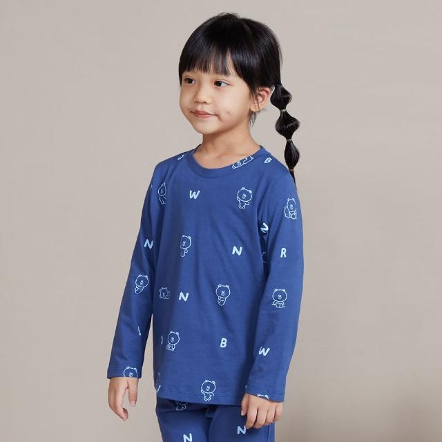 【YVONNE 以旺傢飾】出清品 童裝｜熊大印花長袖上衣-紳士藍(LINE FRIENDS)
