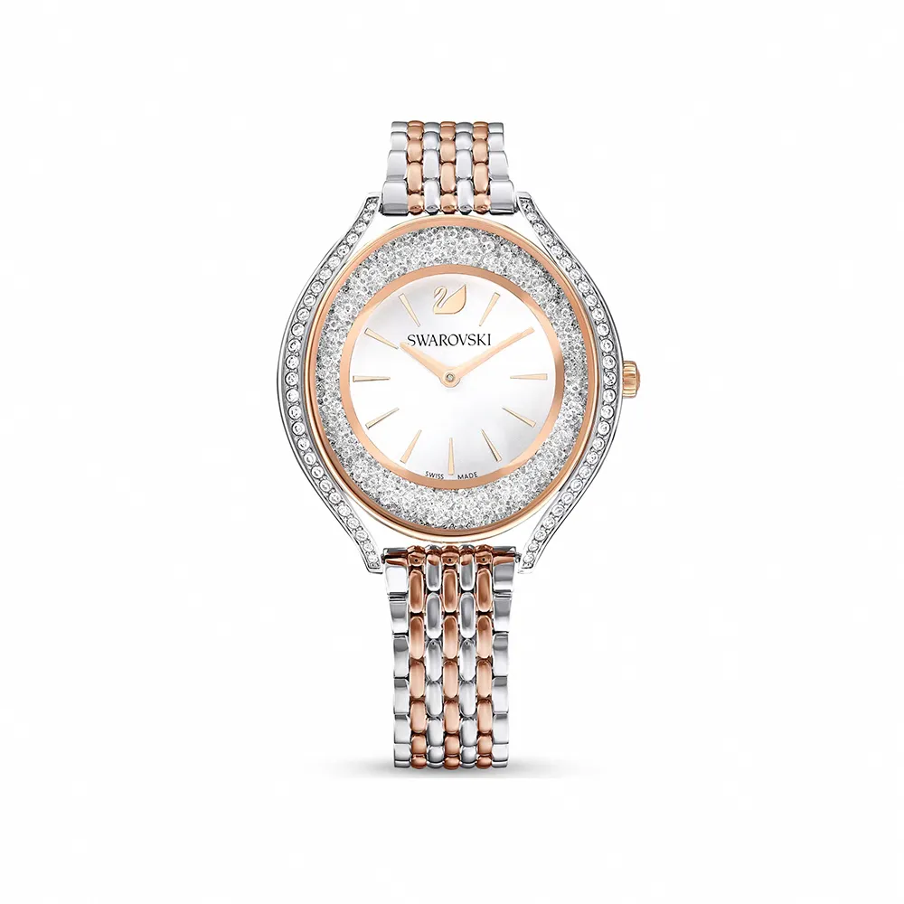 【SWAROVSKI 官方直營】Crystalline Aura 手錶 瑞士製造 金屬手鏈 玫瑰金色調 多種金屬潤飾 交換禮物