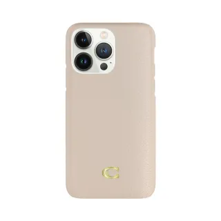 【COACH】iPhone 14 Pro Max 精品真皮手機殼 粉白色經典大C(保護殼/手機套)