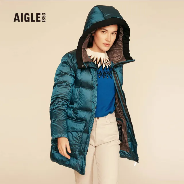 AIGLE】女NUTODI MID IR 防潑羽絨外套(AG-FI954A051 水藍) - momo購物