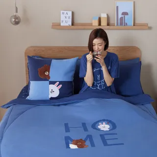 【YVONNE 以旺傢飾】100%美國棉四季被-熊大兔兔 晨霧藍 LINE FRIENDS(4x5呎 純棉 棉被 水洗)