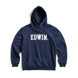 【EDWIN】男女裝 人氣復刻款 基本LOGO連帽長袖T恤(丈青色)
