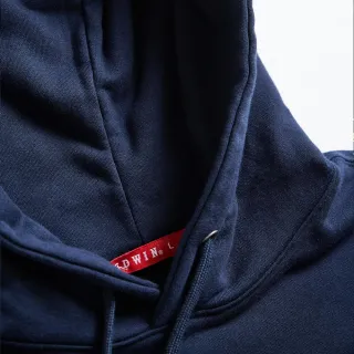 【EDWIN】男裝 人氣復刻款 疊印LOGO連帽厚長袖T恤(丈青色)