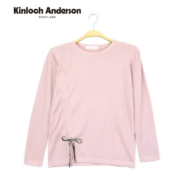 【Kinloch Anderson】金安德森女裝 圓領格紋側綁帶抓皺針織上衣T恤(KA0769058粉紅/橙/灰)