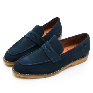 【GEORGE 喬治皮鞋】Amber系列 絨面牛皮復古便士樂福鞋 -藍215007BW-70
