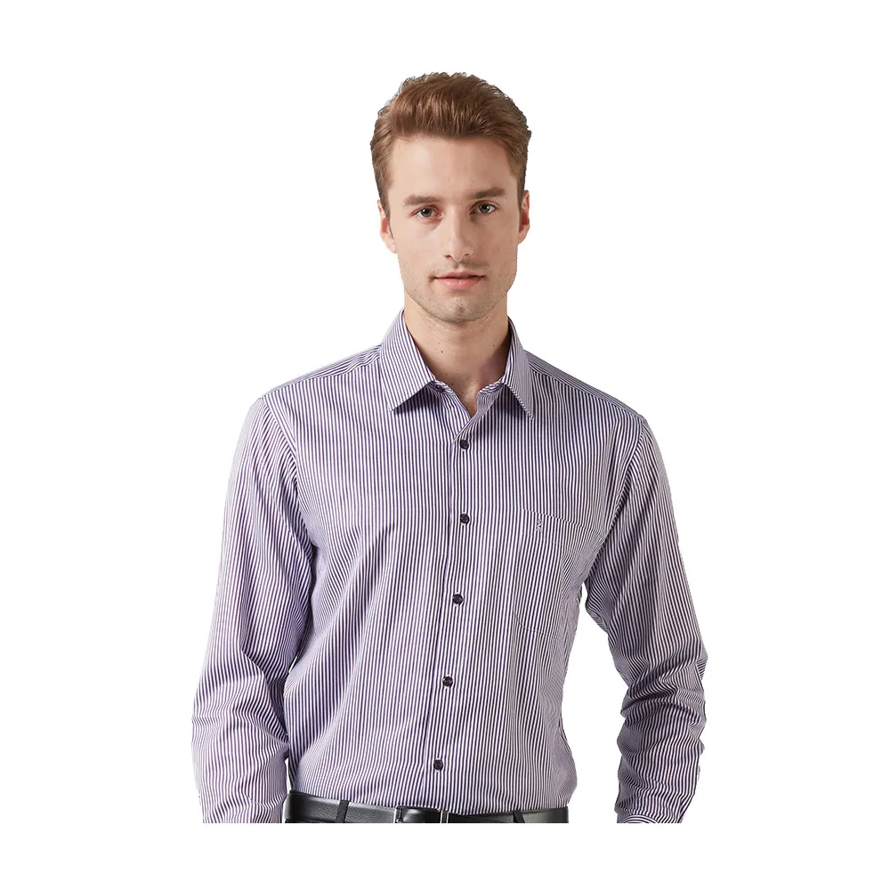 【ROBERTA諾貝達】台灣製男裝 個性化條紋 時尚精品長袖襯衫(紫)