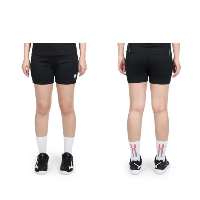 【DESCENTE】女運動短褲-三分褲 排球 運動 針織 慢跑 訓練 迪桑特 黑白(DSP-6401WT-BLK)