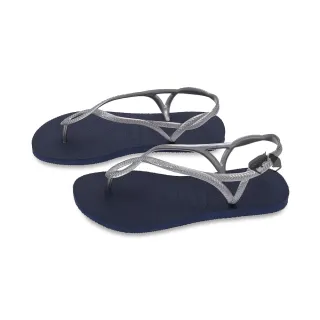 【havaianas 哈瓦仕】女款 涼鞋Luna 麻花系列 藍底銀帶 休閒百搭 平底涼鞋(夾腳拖 人字拖 巴西拖)