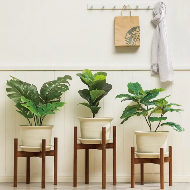 【picknew】圓棍花盆架 L款高50cm(落地式碳烤色造型花盆架 原材實木花架 防潮花架 造型花盆花架)
