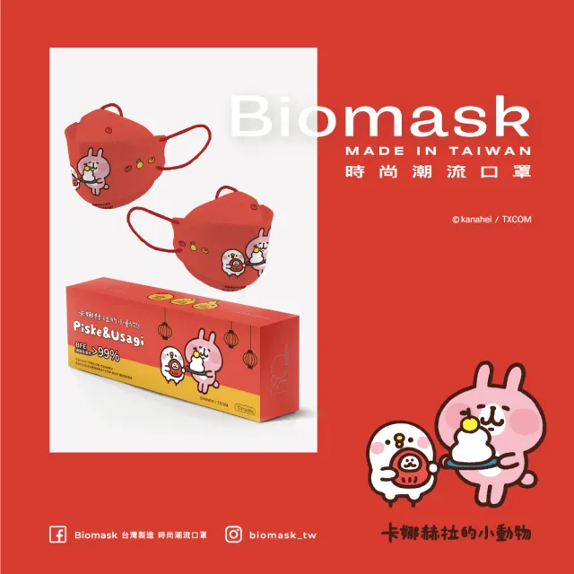 【BioMask杏康安】四層醫用口罩-卡娜赫拉的小動物聯名-拜年吉祥款-紅包色-10入/包(台灣製造)