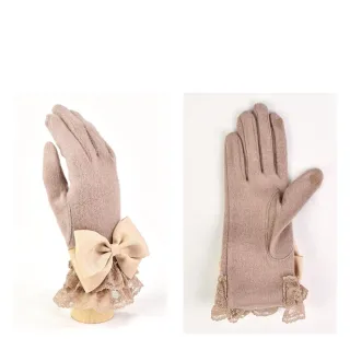 【日本La Ruice】日本製可觸控典雅浪漫緞帶蕾絲手套 絕美設計(可滑手機 禦寒防風)