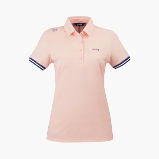 【PING】女款素面簡約LOGO短袖POLO衫-粉橘(吸濕排汗/GOLF/高爾夫球衫/RA21110-23)