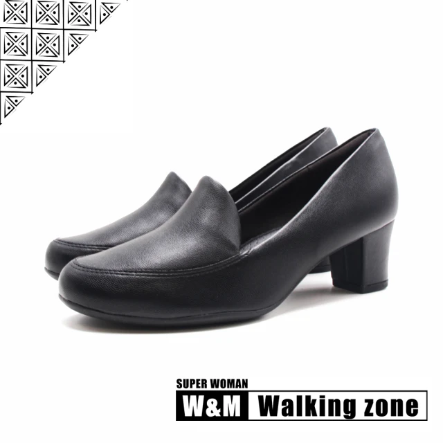 【WALKING ZONE】女 SUPER WOMAN系列 圓頭素面女仕樂福低跟鞋 女鞋(黑)