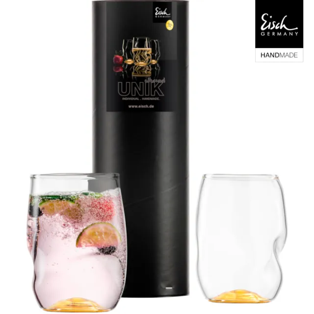 【Eisch】德國UNIK手工金色曲型杯/無鉛水晶玻璃杯/手工杯-330ml/2入組