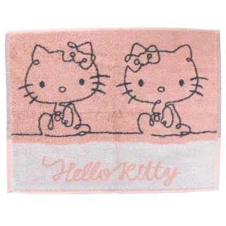 【小禮堂】Hello Kitty 毛巾布雙面腳踏墊 - 橘灰姊妹款(平輸品)