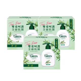 【Green 綠的】茶樹清新抗菌潔手乳_220ml瓶裝x3+220ml補充瓶x3(洗手)