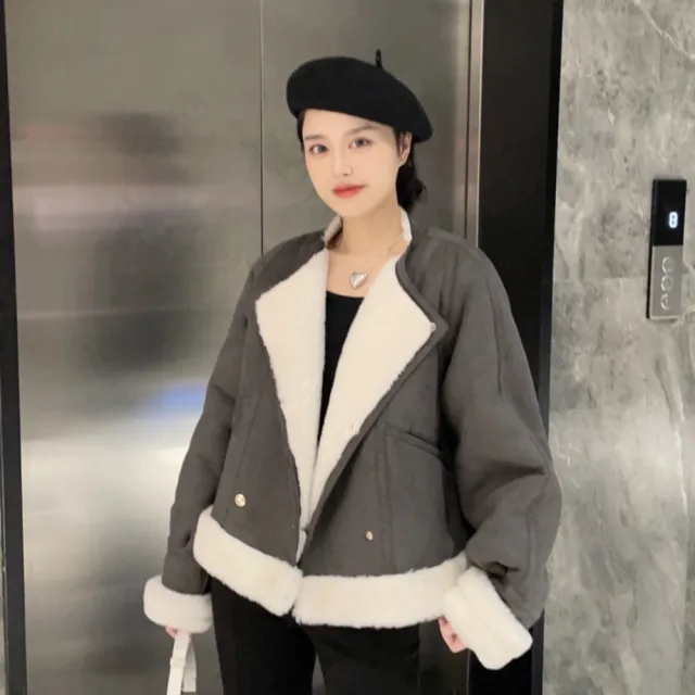 【巴黎精品】現貨+預購 羊毛大衣皮草外套(保暖短款獨家翻領女外套2色v1ap6 5k)