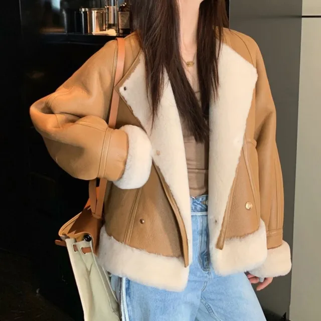 【巴黎精品】現貨+預購 羊毛大衣皮草外套(保暖短款獨家翻領女外套2色v1ap6 5k)