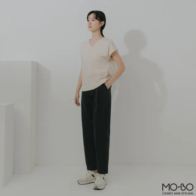 【MO-BO】棉質水洗感後腰鬆緊打褶褲(褲子)