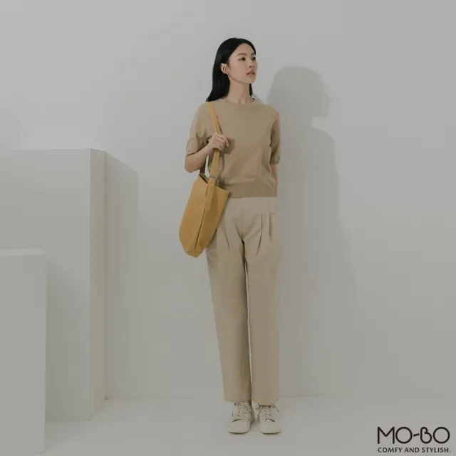 【MO-BO】棉質水洗感後腰鬆緊打褶褲(褲子)