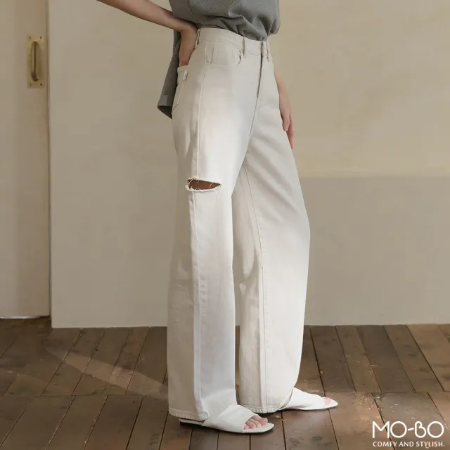 【MO-BO】Basic斜紋水洗側破直筒長褲(褲子)