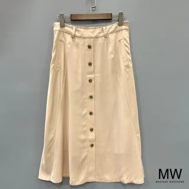 【MAGIQUE WARDROBE】後鬆緊排釦中長裙(2色)