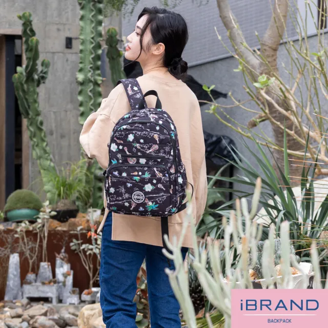 【iBrand】雙11 輕盈防潑水多口袋尼龍後背包(防水包 沙漠派對)
