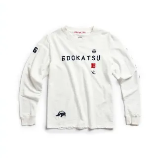 【EDWIN】江戶勝 男裝  經典繡花圖騰長袖T恤(米白色)