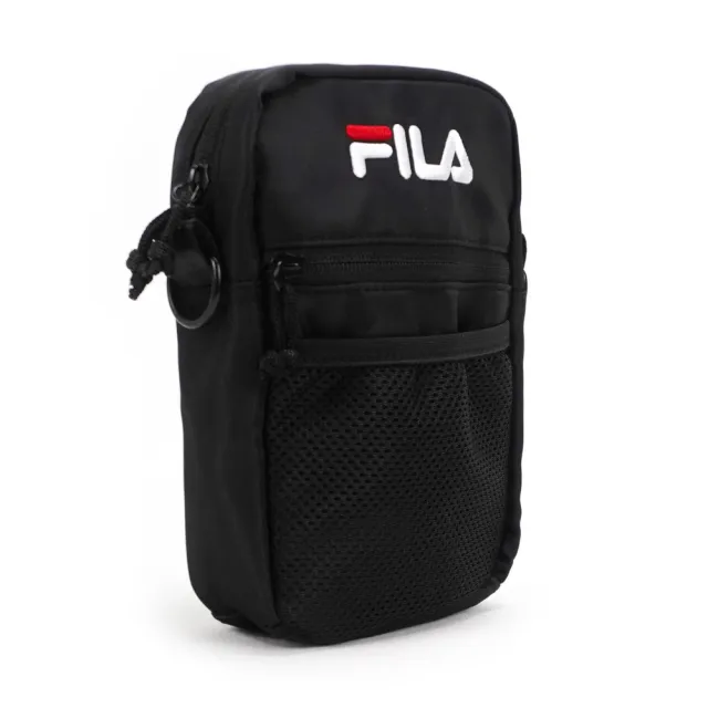 【FILA】Bag 側背包 斜背包 隨身包 網袋夾層 潮流 休閒 方包 黑(BMV-7009-BK)