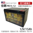 【美國佳騁 PIRATE BATTERY】電動車電池PB15-12足量強效型15AH(電動自行車 攤車用電 電動車 照明燈 滑板車)