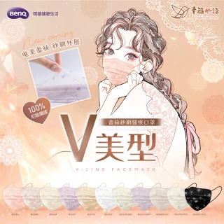 【明基健康生活】幸福物語 V美型蕾絲紗網醫療口罩7入/盒(台灣專利版型 多款任選)